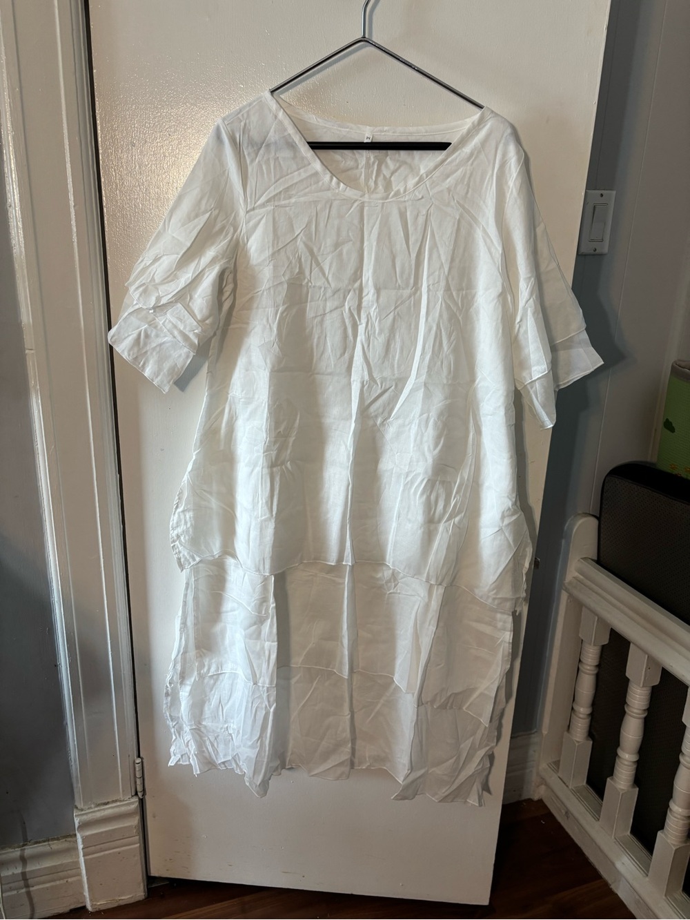 Women's White Layered Linen-Blend Dress